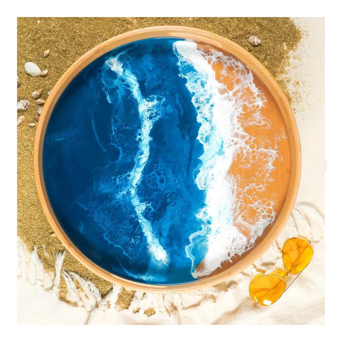Bamboo Round Serving Tray - Ocean Vibes